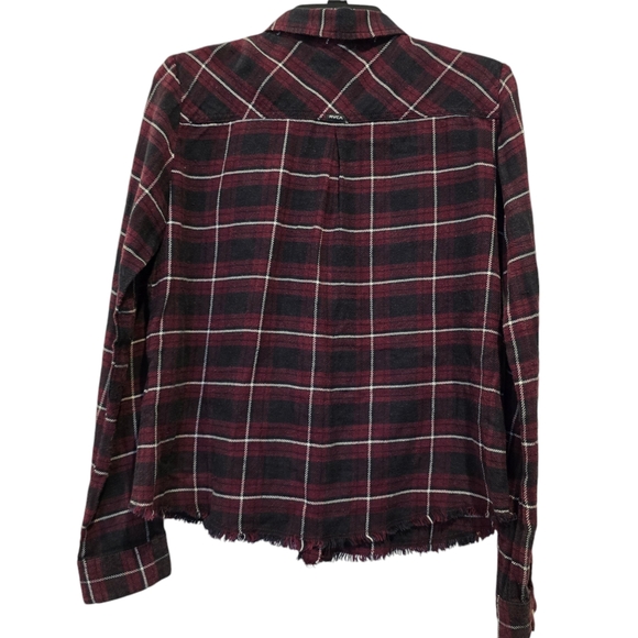 RVCA Flannel button-up shirt raw fray bottom hem size medium - Picture 2 of 5